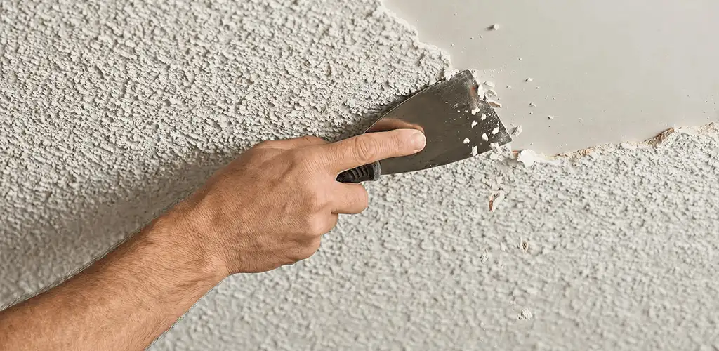 Popcorn ceiling removal scraping off textured ceiling finish in San Jose, CA