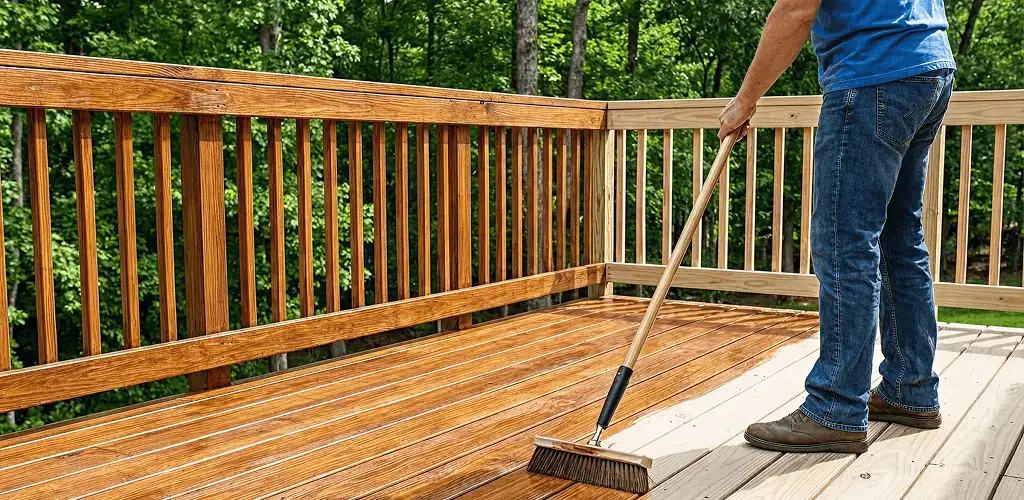 Deck staining and sealing application on a wood deck in San Jose, CA