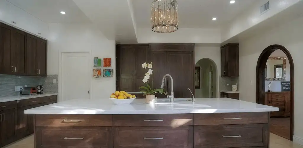 Cabinet refacing project with updated kitchen cabinets and island in San Jose, CA