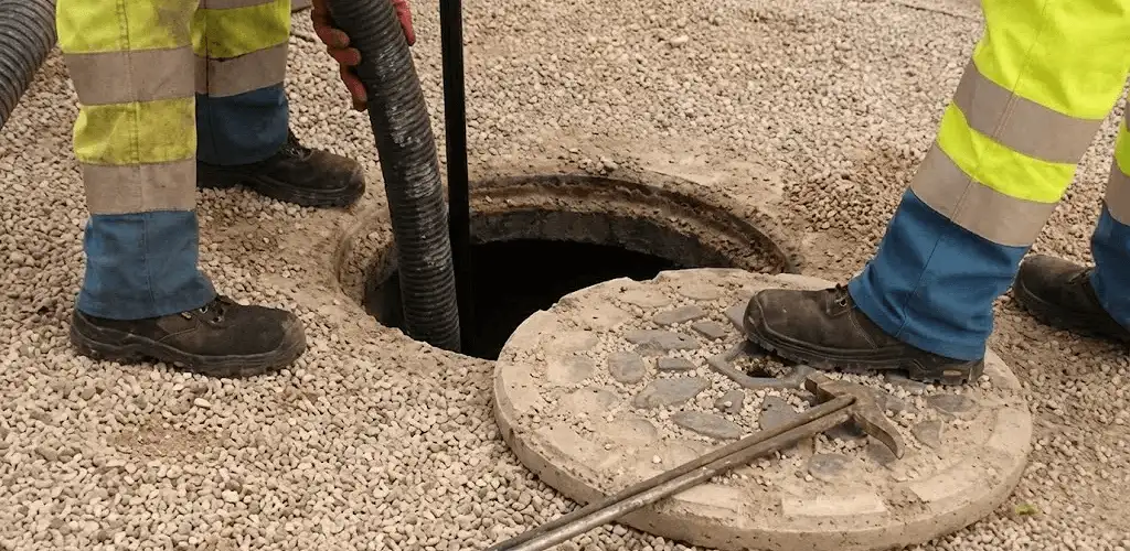 Drain cleaning crew clearing a sewer access point with professional equipment in San Jose, CA